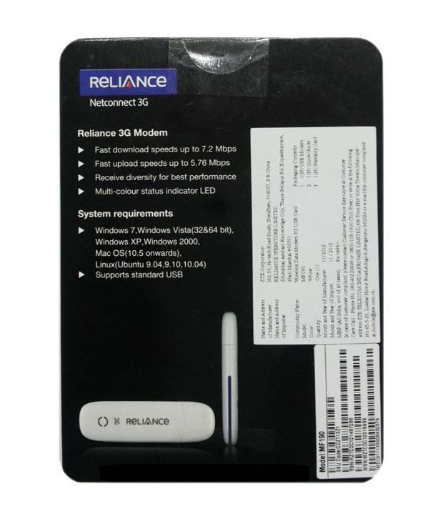 Reliance netconnect 3g zte mf190 driver for mac